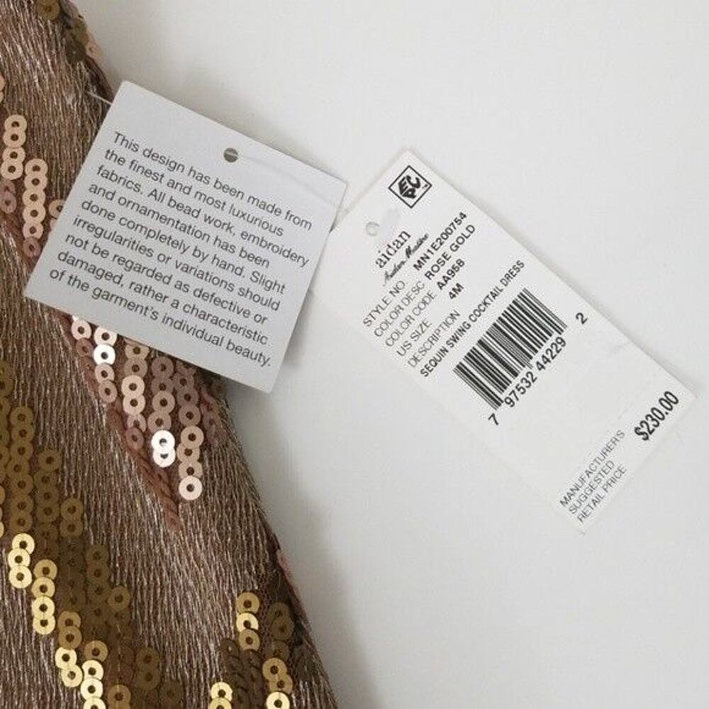 NWT Aidan Mattox Size 4 Sequin Chevron Pattern A-Line Mini Dress Beige $230 - Picture 6 of 8
